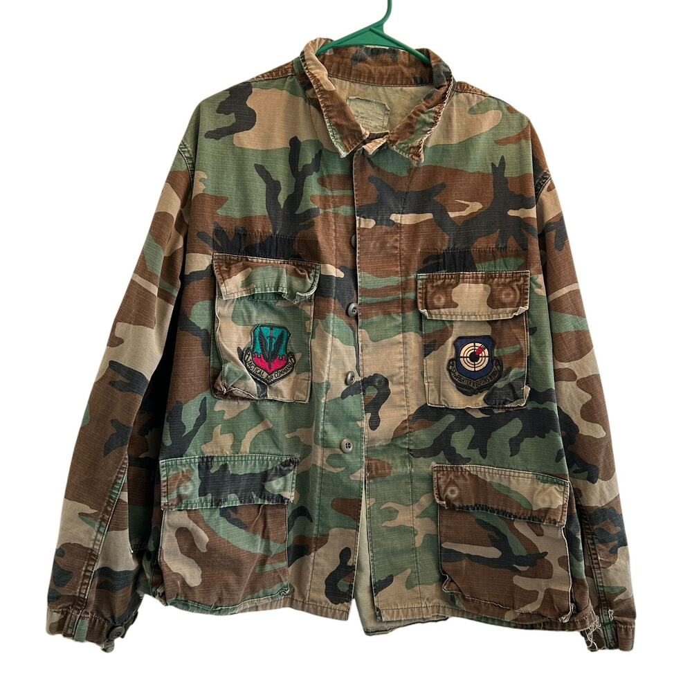 Genuine Woodland Camo BDU Jacket Large-Short #8415-01-184-1334, USAF Patches